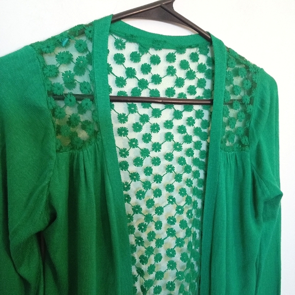 Open Waterfall Front Cardigan with Lace Back - Picture 2 of 11